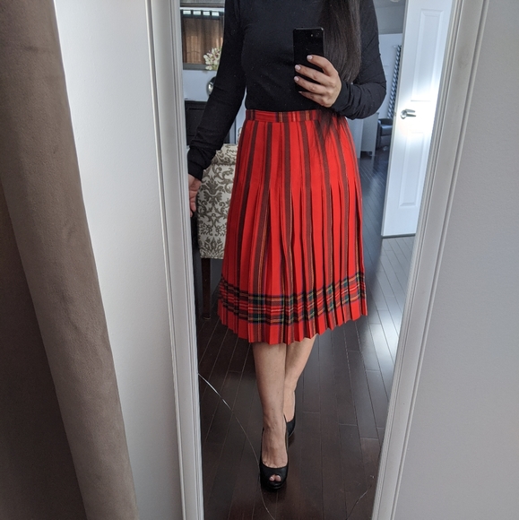 Vintage wool plaid pleated skirt